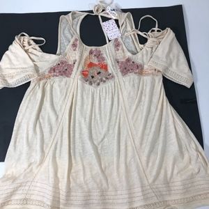 NWT Free People Peek-a-Boo Shoulder Blouse Size M
